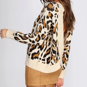 Miracle Leopard Cheetah Open Back Crew Neck Sweater